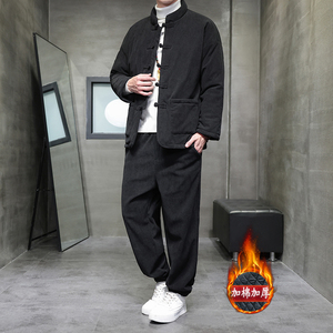 冬季风棉衣套装中式复古唐装灯芯绒休闲裤加厚外套TZ010-P200图片