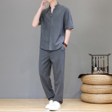 夏季新中式男士唐装天丝亚麻中山装复古套装A118-TZ2503P165控228，男装休闲套装，电商A118