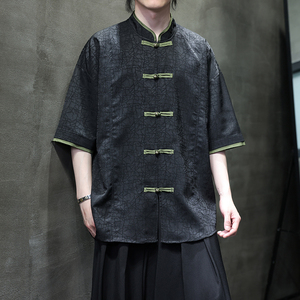 夏季风男装唐装短袖衬衫中式复古冰丝提花衬衣A118-C27P65图片