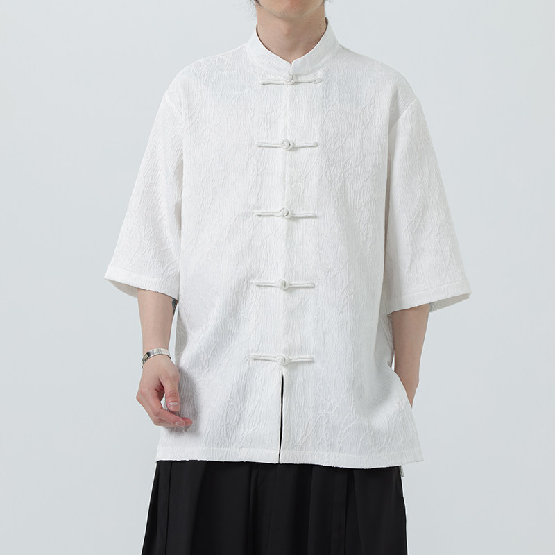 夏季风男装盘扣新中式刺绣唐装大码短袖衬衫A118-C09P70控98,男装衬衫,电商A118