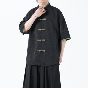 夏季风男装短袖衬衫新中式唐装冰丝提花汉服A118-C27P65控88图片