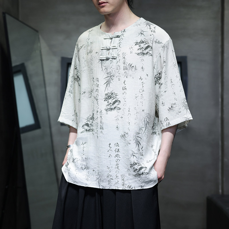 2025夏季风冰丝短袖唐装复古中式半袖汉服男A118-T501P60控78，男装T恤，电商A118