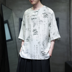 2025夏季风冰丝短袖唐装复古中式半袖汉服男A118-T501P60控78,男装T恤,电商A118