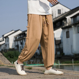 春夏风亚麻休闲裤棉麻新中式盘扣宽松束脚裤男QT3028-K300P75，男装休闲裤，电商A118