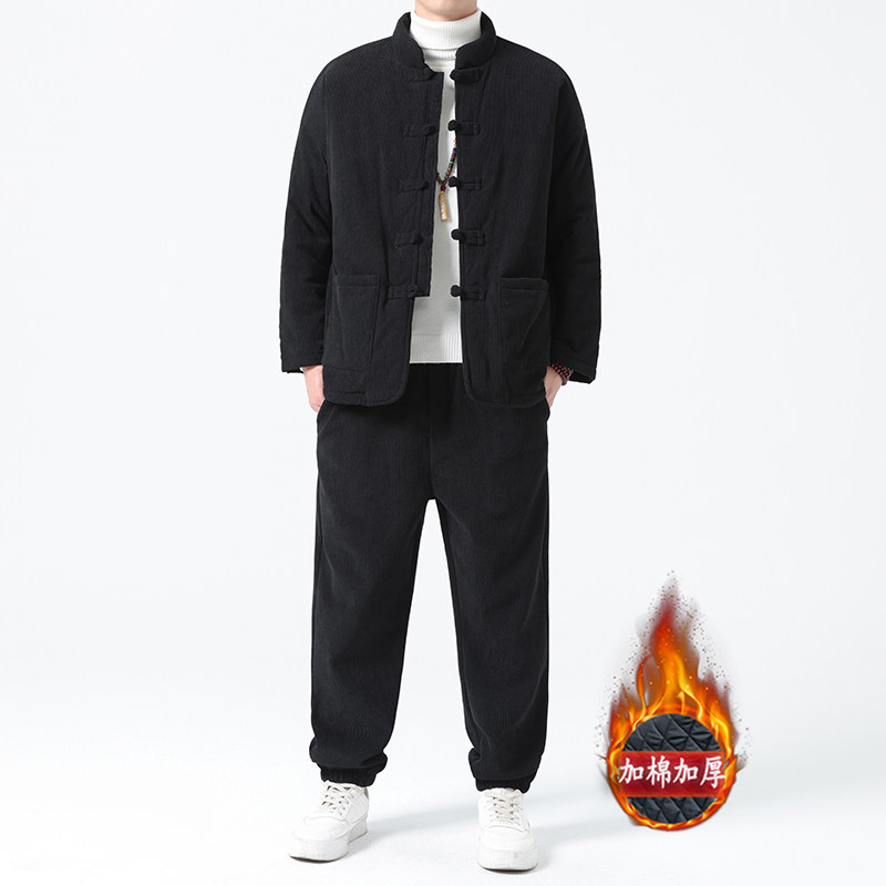 冬季风套装中式复古唐装棉衣大码灯芯绒保暖棉袄男TZ010-P200,男装T恤,电商A118