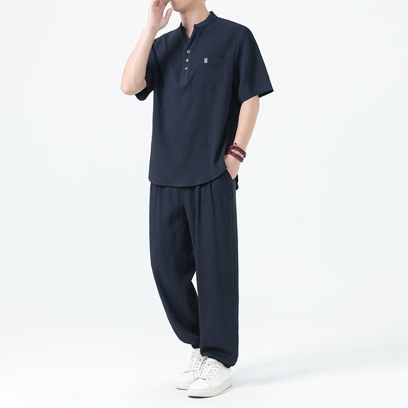 夏季风唐装复古冰丝套装中式大码衬衫男A118-TZ2506P115控198,男装衬衫,电商A118