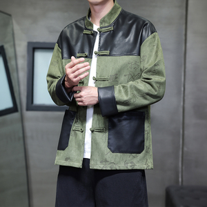 秋季风麂皮绒夹克唐装汉服中式复古青年外套男A118-A8831P120图片