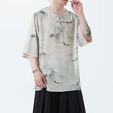 夏季风冰丝短袖新中式汉服印花半袖T恤男A118-T501P60控78，男装T恤，电商A118