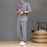 夏季风亚麻天丝高端唐装短袖套装茶服男A118-TZ2501P165控228，男装休闲套装，电商A118