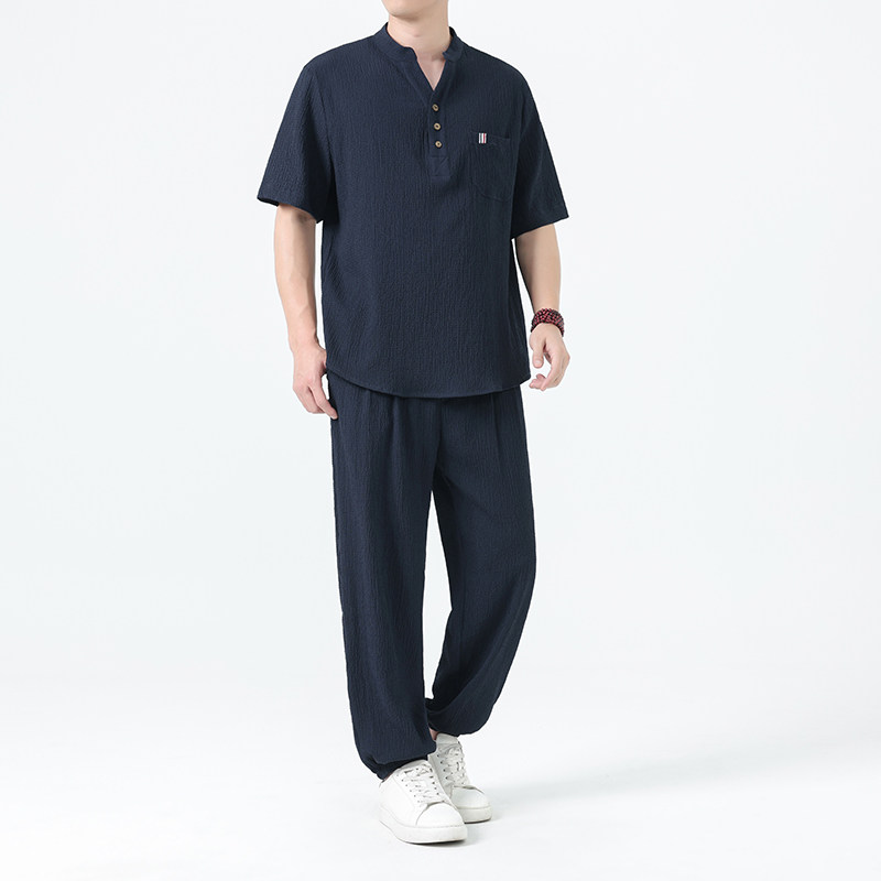 夏季风唐装复古冰丝套装中式大码衬衫男A118-TZ2506P115控198,男装衬衫,电商A118