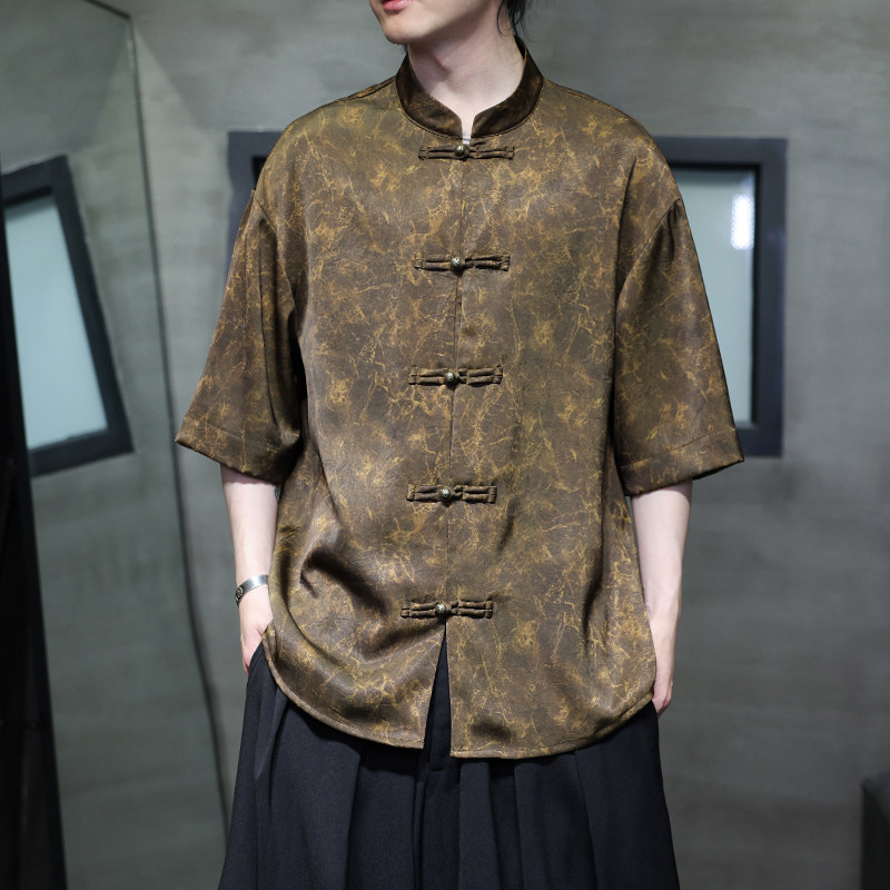 2025夏季风冰丝唐装汉服大码中式复古短袖衬衫男A118-C21P65,男装T恤,电商A118