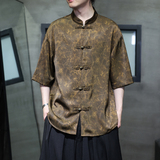 2025夏季风冰丝唐装汉服大码中式复古短袖衬衫男A118-C21P65，男装T恤，电商A118