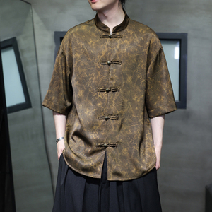 2025夏季风冰丝唐装汉服大码中式复古短袖衬衫男A118-C21P65图片
