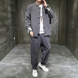 风春季印花衬衫套装中式棉麻唐装复古两件套男A118-TZ2023P95，男装衬衫，电商A118