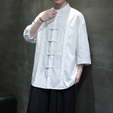 夏季风男装立领唐装冰丝盘扣大码汉服衬衫A118-C10P70控98，男装衬衫，电商A118