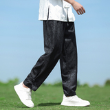 2025春夏风男装新中式提花大码复古束脚休闲长裤A118-K111P70，男装休闲裤，电商A118