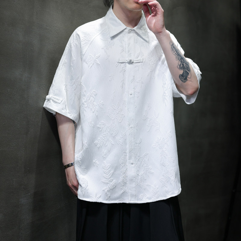 2025夏季风冰丝短袖衬衫提花唐装中式大码汉服男A118-C28P65,男装T恤,电商A118