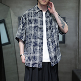 夏季风棉麻短袖衬衫中式大码复古格子衬衣男A118-C15P65控98，男装衬衫，电商A118