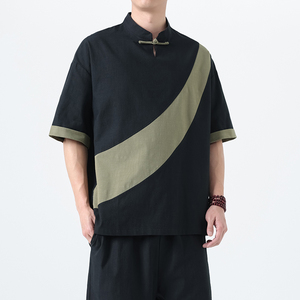 夏季风短袖唐装汉服棉麻大码中式复古T恤男A118-T006P65控99图片