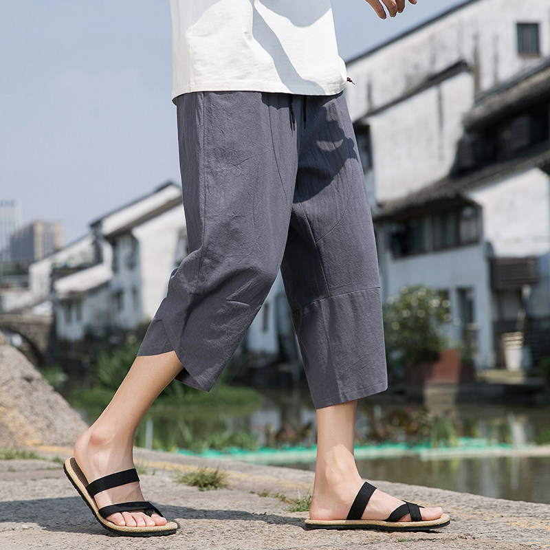 夏季风棉麻七分裤复古阔腿裤新中式宽松休闲裤男A118-K88P30,男装牛仔裤,电商A118