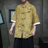 夏季风男装唐装短袖衬衣中式复古印花大码衬衫A118-C18P65，男装T恤，电商A118