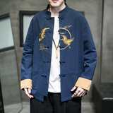 春季风男装唐装中式复古立领刺绣仙鹤大码衬衫A118-SY61P75，男装衬衫，电商A118