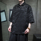 新中式斜襟衬衫男短袖风唐装五分袖铜扣复古上衣A118-C08P65，男装衬衫，电商A118