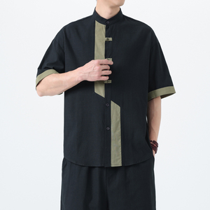 夏季风棉麻短袖唐装中式复古大码透气衬衫男A118-C031P70控99图片