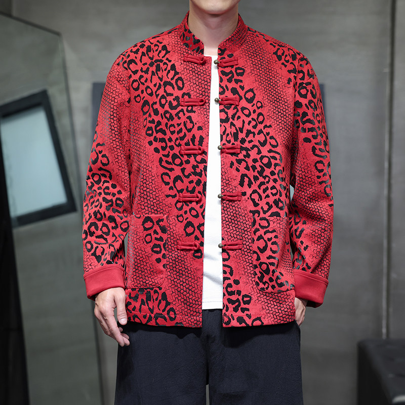 秋冬风男装新中式夹克麂皮绒唐装汉服豹纹外套A118-A8816P120,男装夹克,电商A118