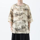 夏季风冰丝短袖新中式汉服印花半袖T恤男A118-T501P60控78，男装T恤，电商A118