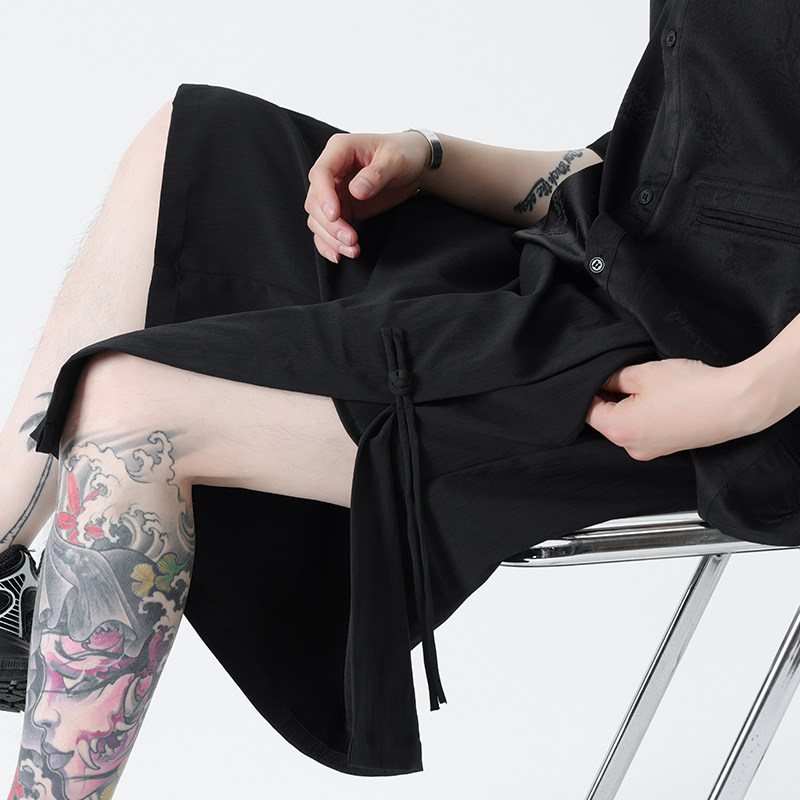 夏季风冰丝圧皱短裤新中式大码五分裤男A118-DK113P45控58，男装牛仔裤，电商A118