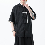 夏季风冰丝短袖改良衬衫新中式提花大码男装A118-C17P65控88，男装T恤，电商A118