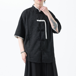 夏季风冰丝短袖改良衬衫新中式提花大码男装A118-C17P65控88图片