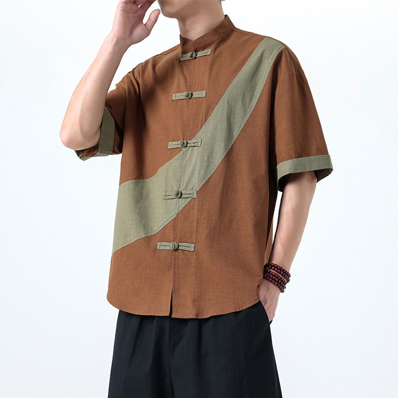 夏季新款风男装短袖复古唐装大码青年衬衫A118-C032P70控99,男装T恤,电商A118