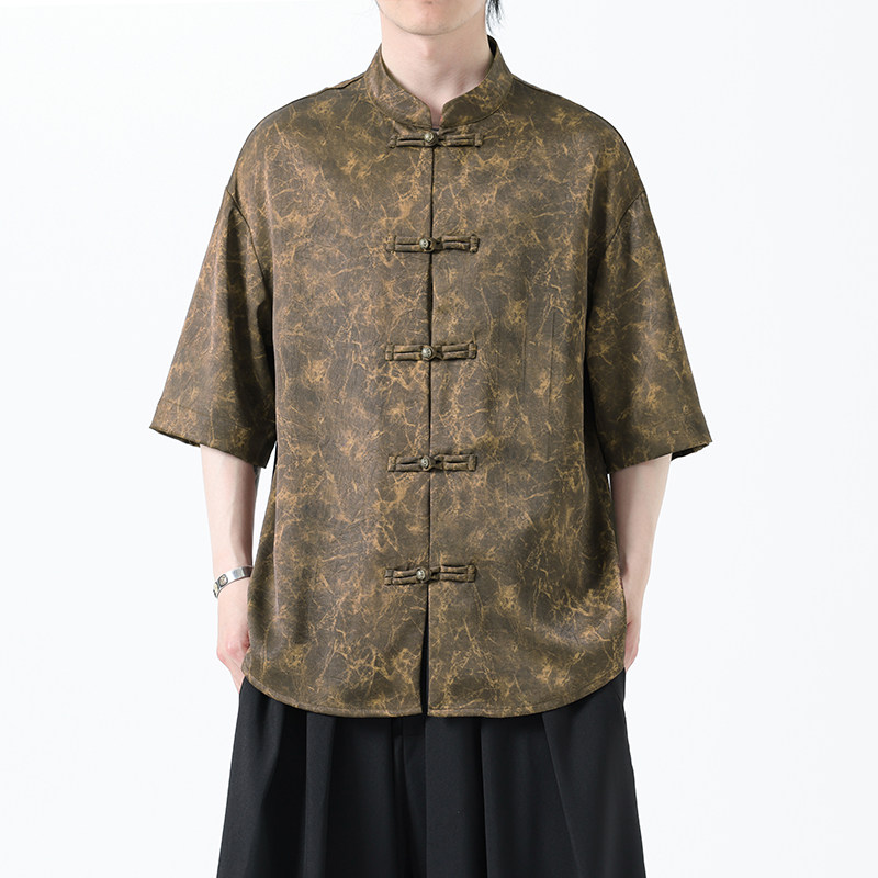 夏季风男装冰丝短袖衬衫新中式印花改良汉服A118-C21P65控88图片