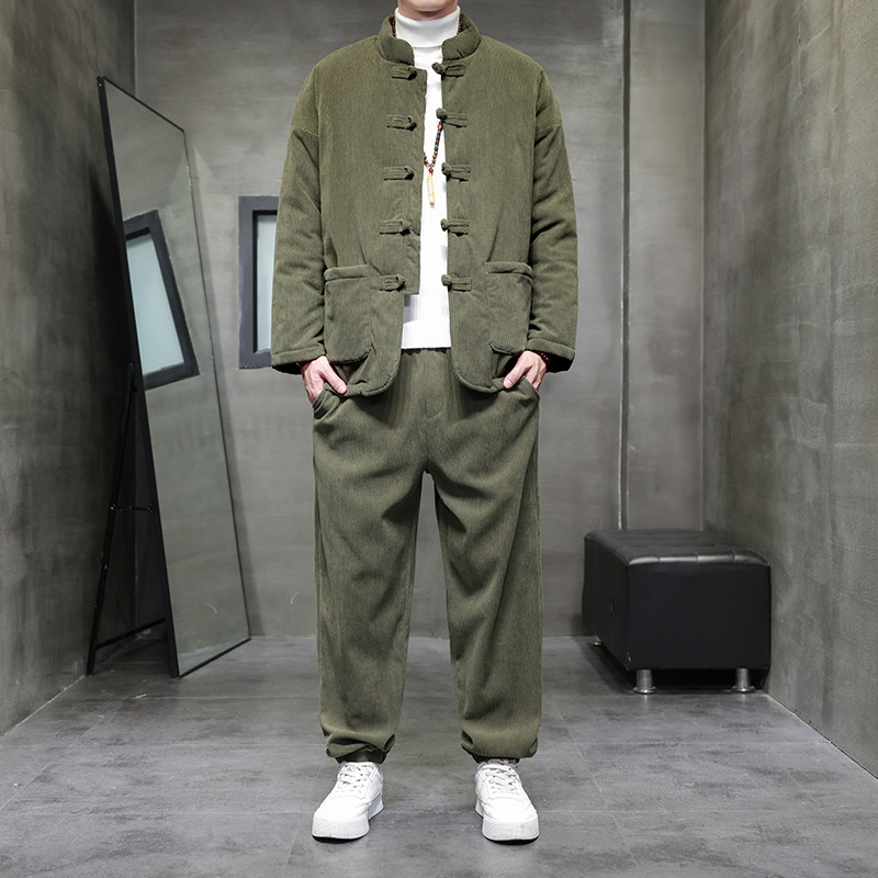 冬季风棉衣套装中式复古灯芯绒加厚唐装棉袄男A118-TZ010P200,男装棉衣,电商A118