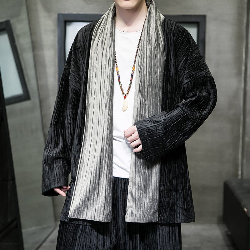 秋冬季风男装丽丝绒压邹中长款风衣汉服外套DS-A118-F006-P70,男装风衣,电商A118