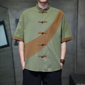 夏季风短袖复古大码棉麻唐装汉服宽松衬衫男A118-C032P70控99图片