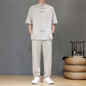 夏季风男装天丝亚麻唐装高端短袖套装A118-TZ2502P165控228图片
