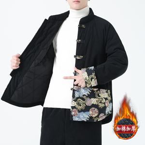 冬季风棉衣中式复古唐装印花加厚保暖外套男A118-MY2312P140图片