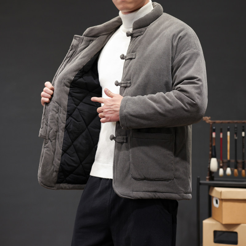 冬季风男装灯芯绒棉衣新中式唐装复古汉服外套A118-MY010P135,男装棉衣,电商A118