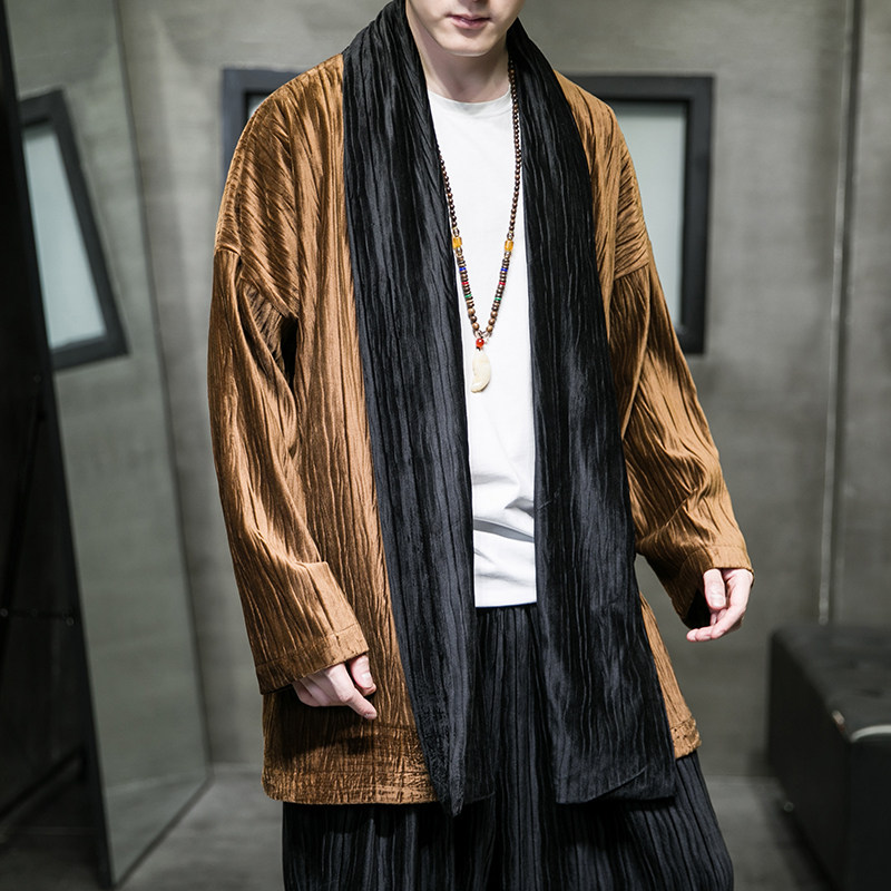 秋冬季风男装丽丝绒压邹中长款风衣汉服外套DS-A118-F006-P70,男装风衣,电商A118