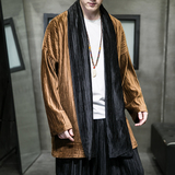 秋冬季风男装丽丝绒压邹中长款风衣汉服外套DS-A118-F006-P70，男装风衣，电商A118