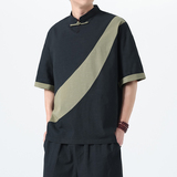 夏季风短袖唐装汉服棉麻大码中式复古T恤男A118-T006P65控99，男装T恤，电商A118