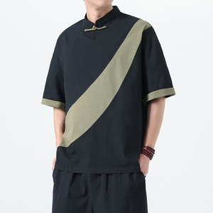 夏季风短袖唐装汉服棉麻大码中式复古T恤男A118-T006P65控99图片