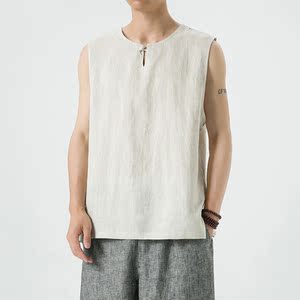 纯亚麻夏季风男装唐装复古中式圆领背心DSA118-BX303-P75图片