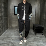 风唐装男春秋棉麻套装新中式大码衬衫两件套A118-TZ1990-P90，男装衬衫，电商A118