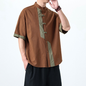 夏季风棉麻短袖唐装衬衫中式复古大码衬衣男A118-C031P70控99图片