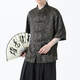 夏季风男装冰丝短袖衬衫新中式印花改良汉服A118-C21P65控88，男装T恤，电商A118