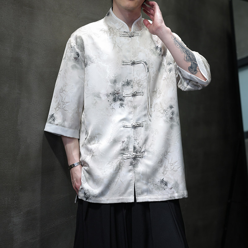 夏季风男装唐装短袖衬衫新中式大码宽松复古衬衣A118-C19P65,男装T恤,电商A118
